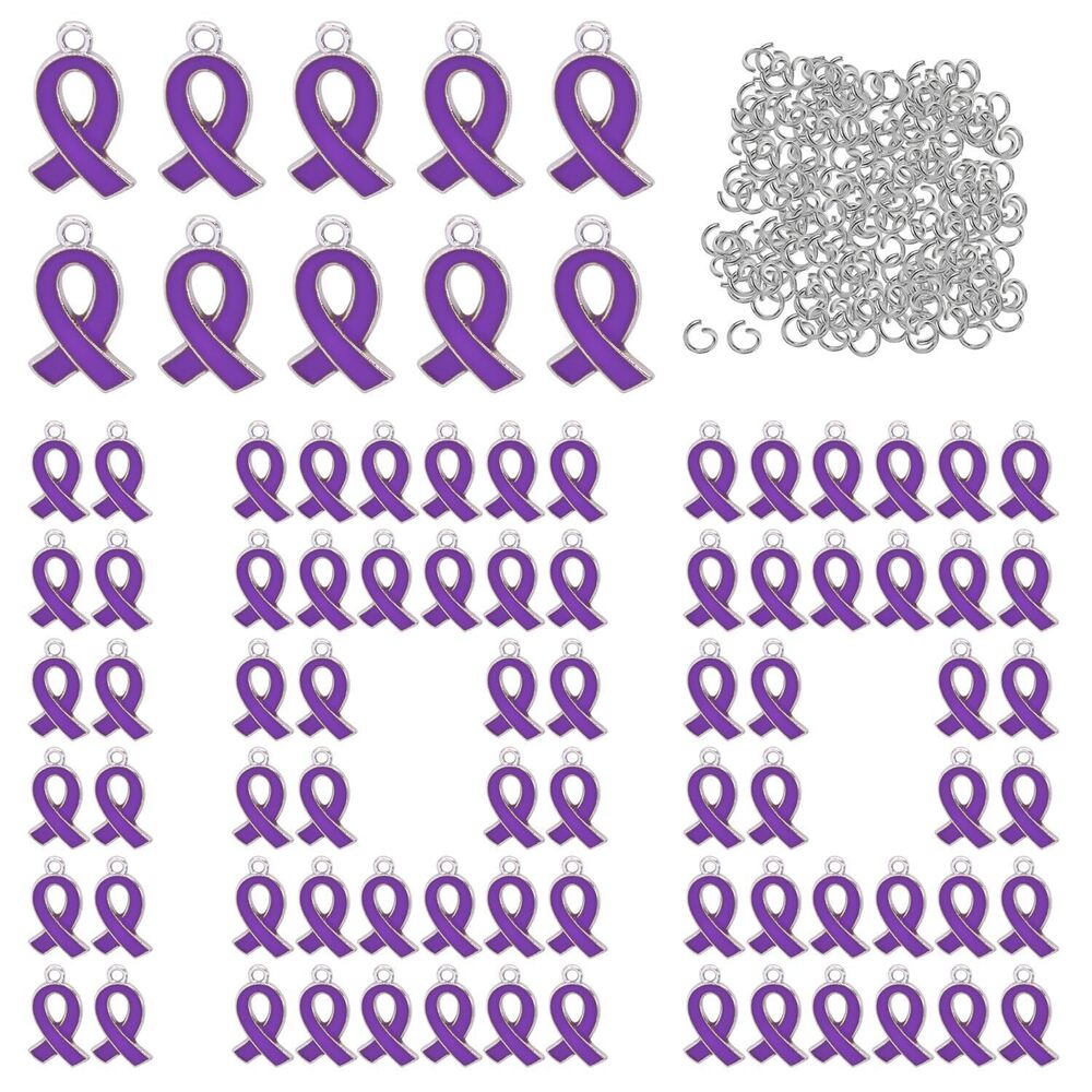 7498 100Pcs Purple Ribbon Charms Breast Cancer Awareness Charm Hope